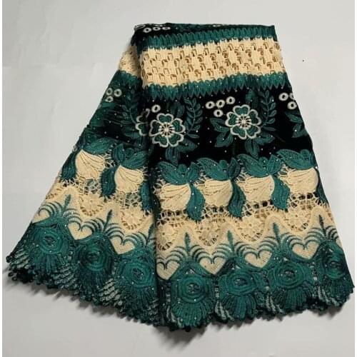 Latest Guipure Lace Cotton Embroiderey French African Cord Lace Fabric With Velvet 2020 High Quality Nigeria Lace Fabric 5Yards