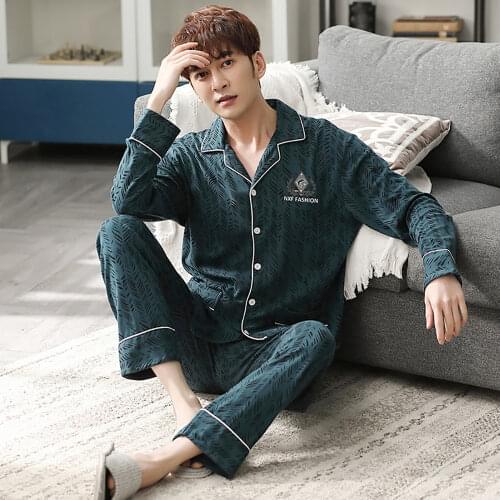 Autumn Winter Male Cotton Pajama Sets 4XL Plus Size Sleepwear Fashion Gradient Plaid Pijama Men Set Comfort Pajamas Loungewear