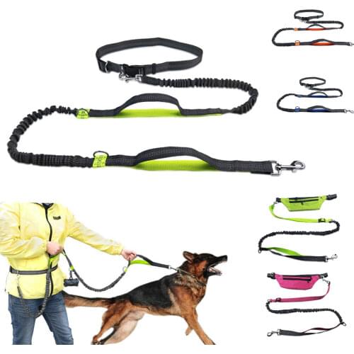 Reflective Traction Rope Pet Dog Running Belt Elastic Hands-Free Jogging Dog Traction Rope Metal D Ring Correa Perro
