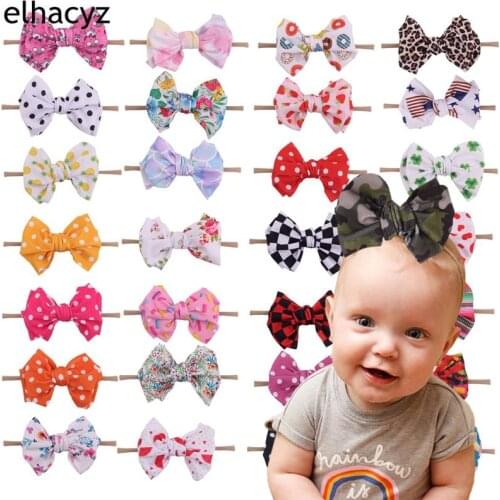 10pcs/lot Chic 4.5'' Print Soft Waffle Hair Bow Elastic Nylon Headband Soft Nylon Headband For Kids Hot Sale Hair Accessories