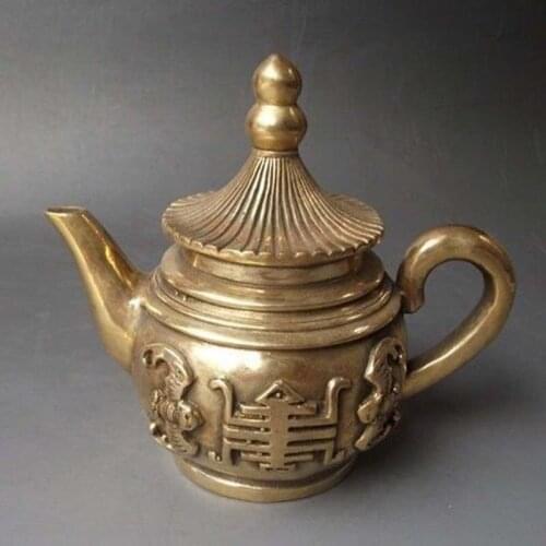 Rare, Chinese Brass Engraving fu Teapot