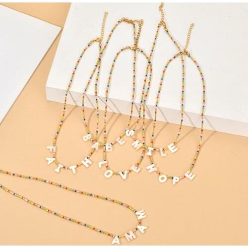 Handmade Boho Natural Sea Shell Letter Necklace Thin Chain Miyuki Beads Necklaces for Women Pendant Necklace Collier Coquilla