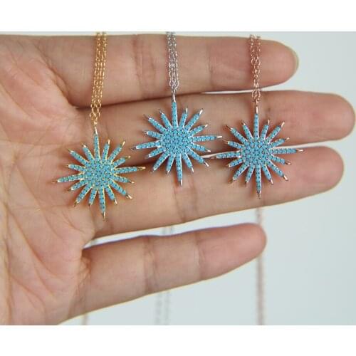 925 sterling silver 3 color blue turquoises stone high quality fine women north star pendant necklace