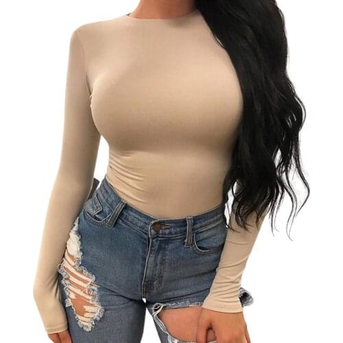 Sexy Long Sleeve Bodysuits Women Solid Skinny Rompers Ladies Crew Neck Slim Fit Leotard Club Fashion Elegant Casual Basic Tops