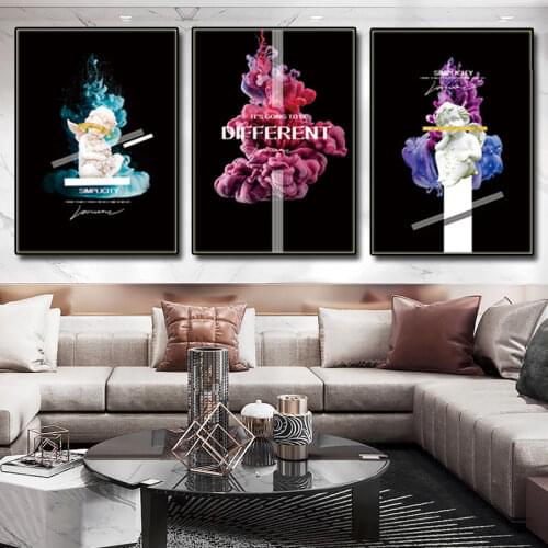 Modern Abstract Art Canvas Painting Cute Angel Baby Wearing Flower Print Poster Simple Wall Decoration Picture for Living Room