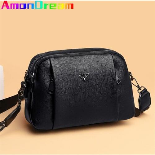 3 Layers Patterned shoulder strap Handbag Purses Women Casual Shoulder Croosbody Bag Soft Leather Multiple Zippers Messenger Sac