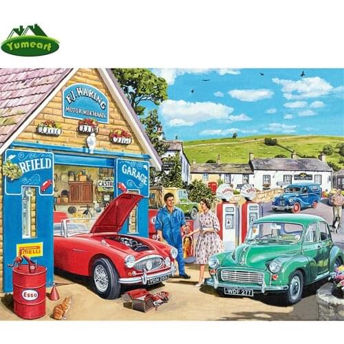 Yumeart Diamond Painting by Number Car Gas Station Needlework Rhinestones Diamond Embroidery Mosaic Cross Stitch Christmas Gifts