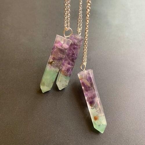 Green Aventurine Amethyst Stones Orgone Pendant Hexagon Necklace Natural Stone Chips Pendant Resin Craft Supplies