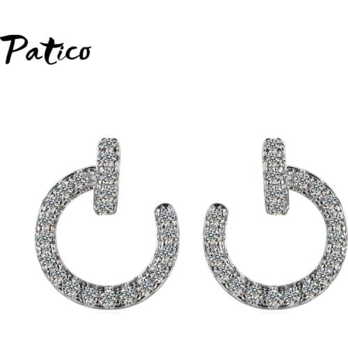 New 925 Sterling Silver Fine Earrings Geometric Cubic Zircon Paved Stud Earring for Women Girls Wedding Party Jewelry Gift