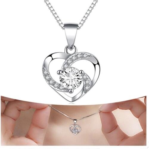 Shining Crystal Heart Pendant Girls Choker Necklace For Lady Anniversary Gift Silver Plated Chain Necklace For Women Jewelry