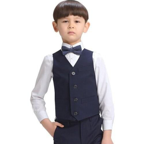 Children Boys Solid Black Formal Vest Teens Gentleman White Classics British V-Neck Dress Kids Banquet Waistcoat Clothing 2-15Y