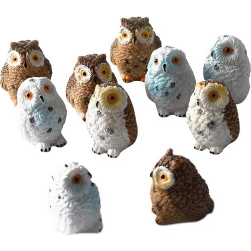 10 Pieces Office Desk Computer Decoration Gift Owls Animal Resin Decor Craft