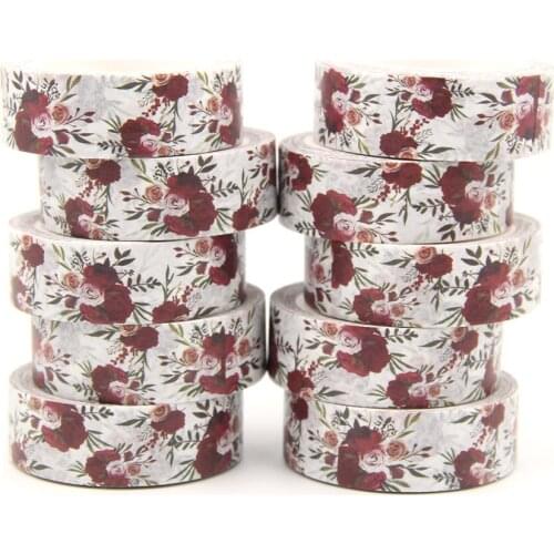10PCS/lot 15MM*10M Red Flowers Green leaves Washi Stickers Masking Tapes Decorative DIY Stationery office supplies washi tapes
