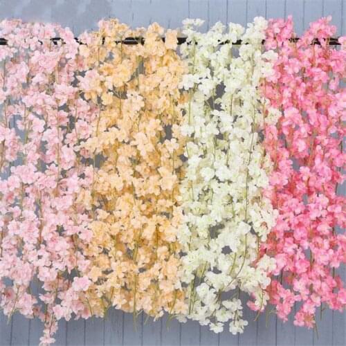180cm Artificial Flower Vine Silk Cherry Blossoms Plastic Vine For Garden Home Decoration Simulation Flower Fake Flower Vine