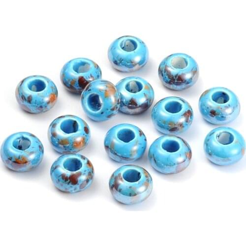 20pcs 15mm Handmade Porcelain Bead Ceramic Beads Pearlized Rondelle Spacer Bead for Jewelry Making Necklaces Bracelets Earrings