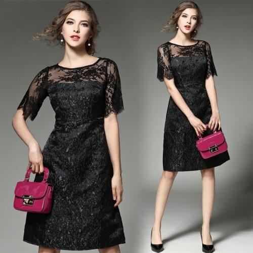 2020 Summer Dress Europen Style Designer Fashion Catwalk Vintage Jacquard Weave Perspective Short Sleeve Runway Dresses OM296