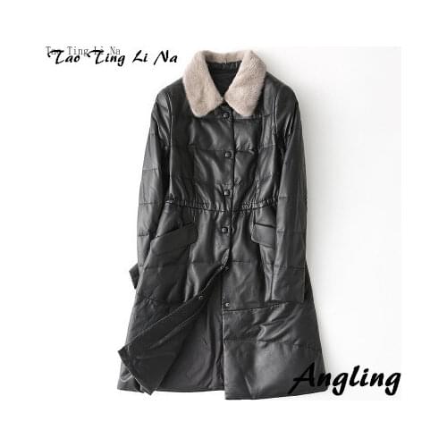 2021 Women Fashion Genuine Real Sheep Leather Trench H3