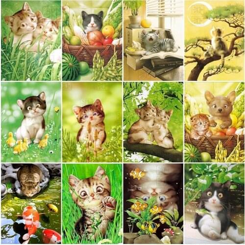 5D Diy Diamond Painting Cute Cat Full Square Round Diamond Embroidery Animal Cross Stitch Mosaic Sale Home Wall Decoration Gifts