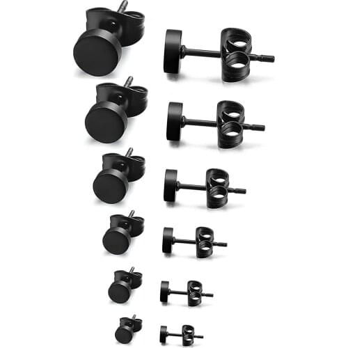 6 Pair Surgical Steel Oblate Ear Piercing Earrings Stud with Size 3mm 4mm 5mm 6mm 7mm 8mm for Men Ear Jewelry Decoration (Black)