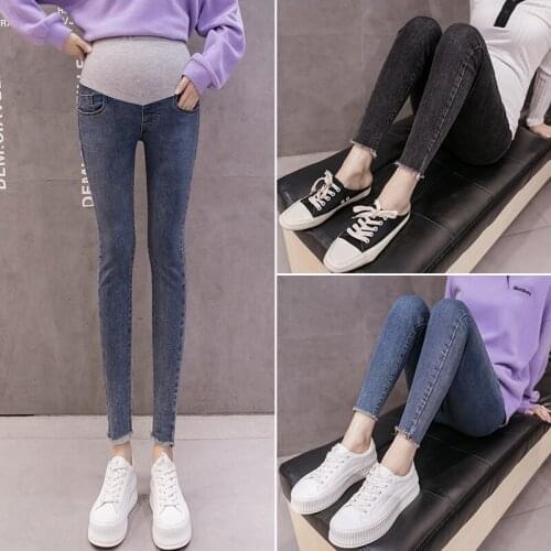 6601# Maternity pants Summer High Waist Slim Maternity Jeans Belly Support Pants Elastic Waist Maternity Trousers