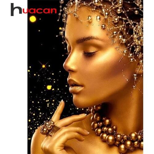 Huacan 5d DIY Diamond Beads Embroidery Woman Diamond Painting Full Square/Round Mosaic Black And Yellow Portrait Bedroom Decor