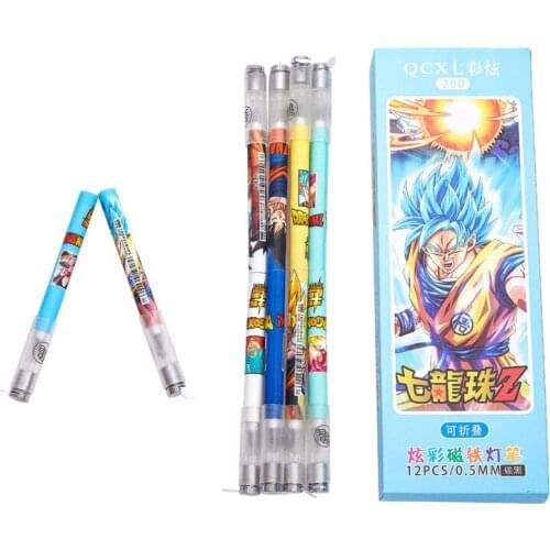 Anime Peripheral Dragon Ball Turning Pen Creative Colorful Lights Gel Pen Magnetic Folding Stationery Childrens Learning Gift