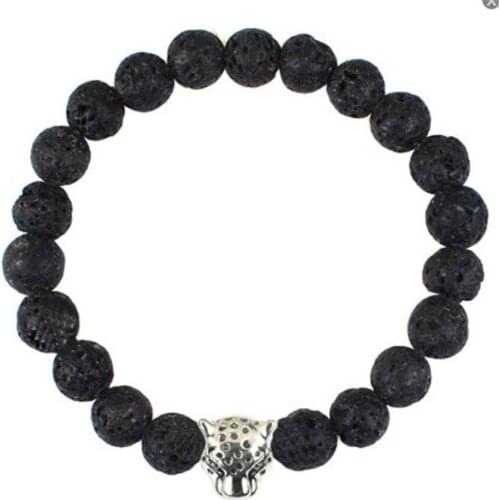 8mm Lava Mala Bracelet Gemstone 7.5 inches Tibet silver cuff Stretchy pray energy Gemstone Healing yoga Meditation Buddhism