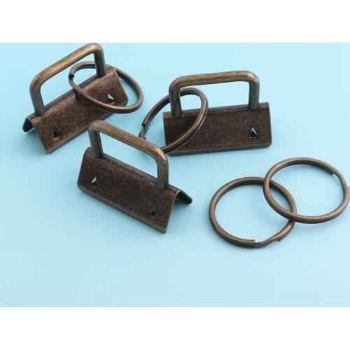 Bronze Key Fobs Hardware with Keyrings Key Chains 10sets 32mm Key Lanyard Clips Metal Ribbon End Cap Key Webbing Key fobs