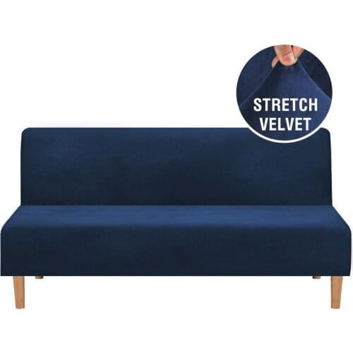 Sofa Bed Cover No Armrest Foldable Elastic Velvet Plush Chair Couch Slipcover Stretch Loveseat Furniture Covers Protector Cover