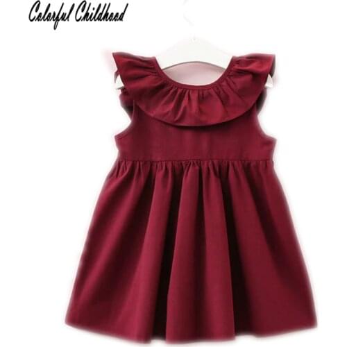 Toddler Kids Girls Christmas Dress Sleeveless Peter pan collar Red Summer Party Bow Pleated Dresses For Girls Children Clothes