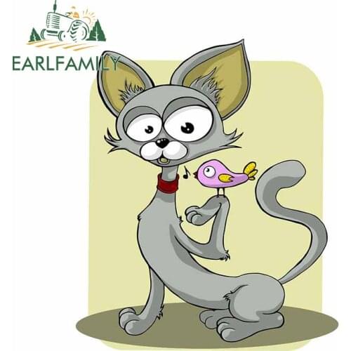EARLFAMILY 13cm x 10.7cm for Cute Kitty with Bird Car Stickers Scratch-proof Window Laptop Graffiti Bumper Surfboard Graphics