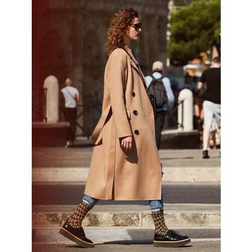 Hepburn purple double-sided cashmere coat womens lace up medium long 2021 foreign style double-sided wool coat
