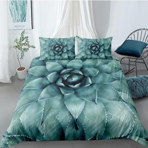 3D Succulent Bedding Set Green Duvet Cover Sets Plant Comforter Cases Pillow Cases Full Double Single Twin Queen Size 140*210cm