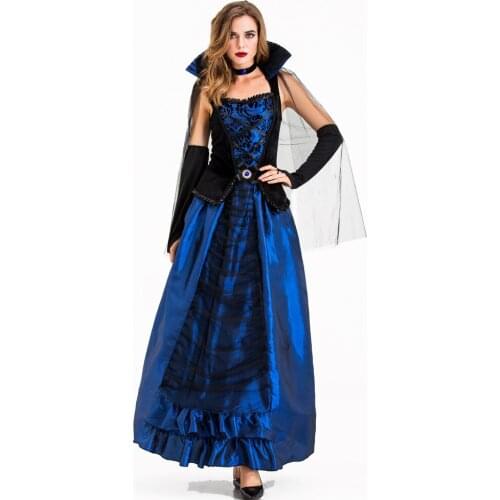 Adult Queen Of The Vampire costume Blue Luxury queen Fancy Party dresses womens Halloween Witch Performance Uniform