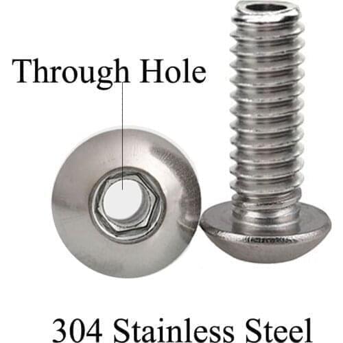 M5*12/13 M6*20/25/30 2.2mm 2.3mm Through Hole 304 Stainless Steel Round Hex Hexagon Socket Cap Button Head Hollow Screw Bolt