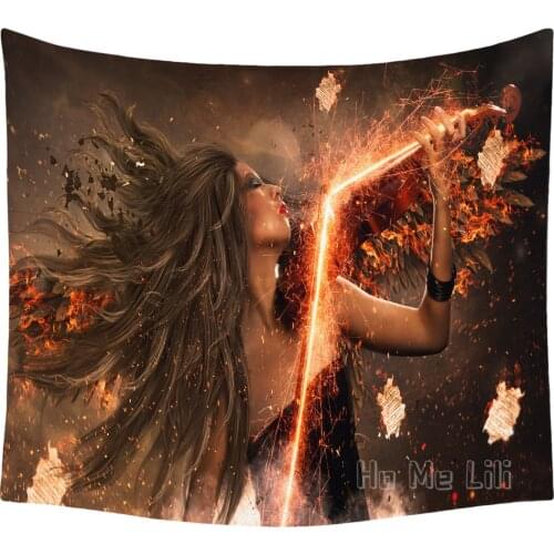 Intense Soaring Violin Bath Fire Angel Tapestry Interior Art Wall Hanging Living Room Bedroom Multifunctional