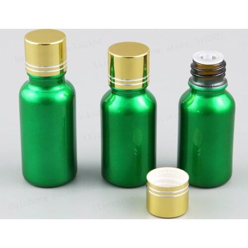 200 x 15ml 20ml Refillable Green Glass Essential Oil Bottles Container with Orifice Reducer Aluminium Lids