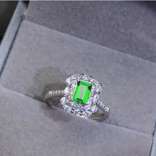 Fashion grace square Pillow Natural green diopside Ring S925 Silver Natural Gemstone gem Ring Womens party gift Jewelry