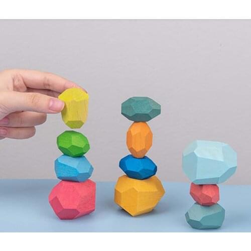 New Childrens Wooden Colored Stone Jenga Building Block Educational Toy Creative Nordic Style Stacking Game Rainbow Wooden Toy