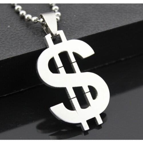 316L Stainless Steel Silver plated Tone Money $ Symbol Pendant Necklace