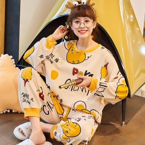 6535 Cotton Beam Wrists & Feet Pullover Long Sleeve Trousers Pajama Jammies Autumn Girl Womens Sleepwear Nightwear Pyjamas NLZM