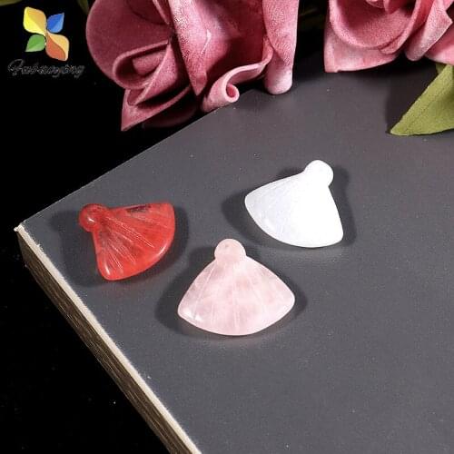 Crystal Quartz Stone Pendant 12pcs/Lot 20mm Fashion Fan Beads Necklace Charms For Diy Jewerly Make