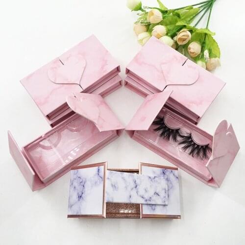Pink Marble Custom Print Logo Empty Mink Eyelash Case Magnetic Packaging Vendors for Long Dramatic Lashes