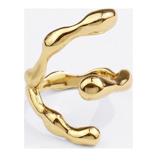 925 Sterling Silver Irregular Geometric Texture Finger Rings for Women Men Adjustable Gold Ring New