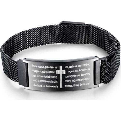 Retro Cross Black Stainless Steel Mesh Belt Scripture Mens Bracelets 2020 Fashion Adjustable Cuff Jewelry Accessories Bracelets