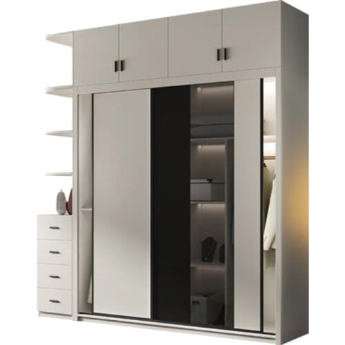 Wardrobe sliding door solid wood assembly home bedroom cabinet modern minimalist sliding door wardrobe