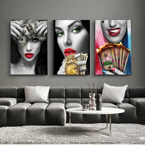 Modern Fashion Sexy Red Lips Canvas Painting And Smoking Women Posters and Prints Wall Art Picture Living Room Home Bar Decor