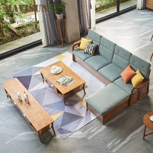 Modern Long Chair Bed For Home Nordic Minimalist Living Room Corner Sofa Couch L Shaped Simple Relaxing Wooden Sofa Combination
