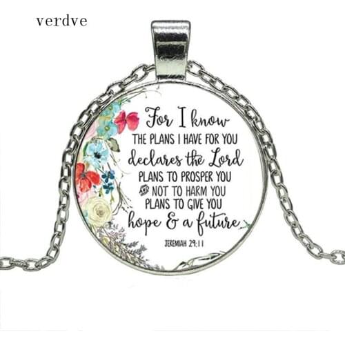 VERDVE Jeremiah 29 11 For I know the plans I have for you Bible Verse Pendant Necklace Glass Cabochon Charm Christian Necklaces