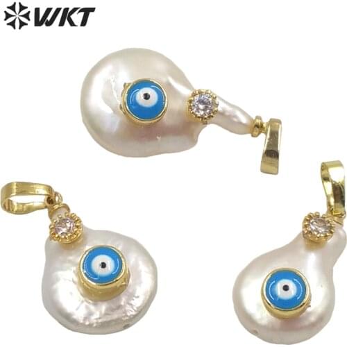 WT-JP258 Super Charming turkey eye pearl pendants lady fashion gold simple hoop freshwater drop pearl pendant for necklace